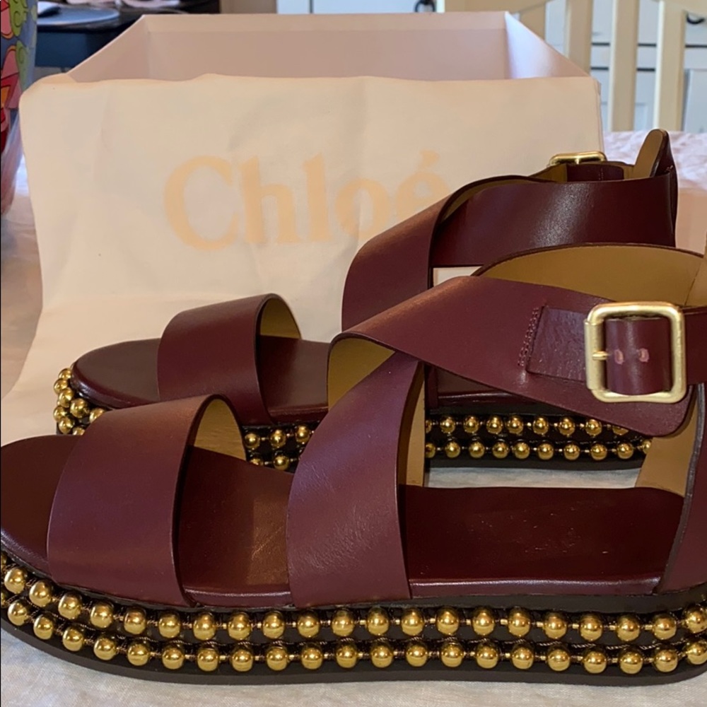 Chloe fly luxe wine leather sandal BNIB size 38 /8